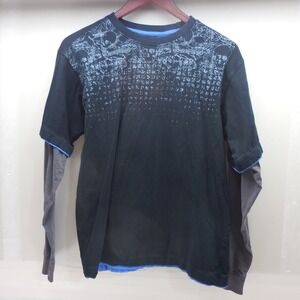 Point Zero Alternative Movement Y2K Double Layer Graphic Shirt XL Black Blue